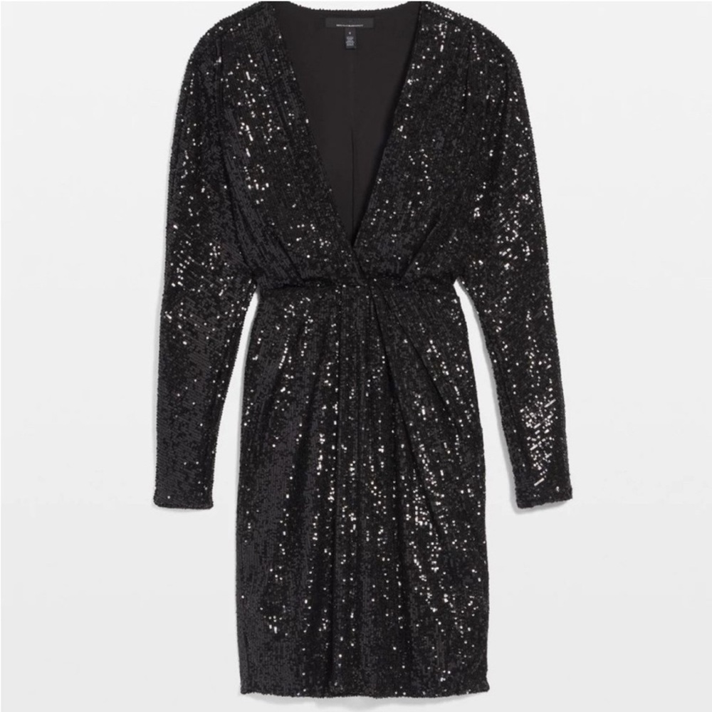 White House Black Market Sparkling Black Long Sleeve Dress